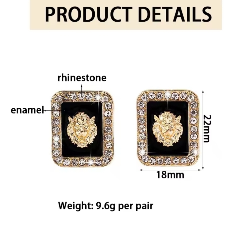 Black and Gold Lion Earrings - Picture 3 of 3